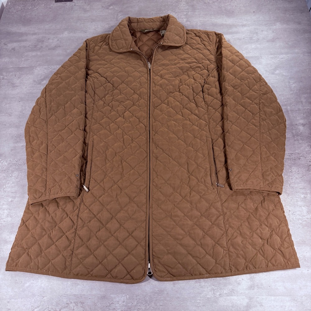 Eddie Bauer Quilted Down Parka Womens XL Brown Zip Long Barn Jacket Trench Coat